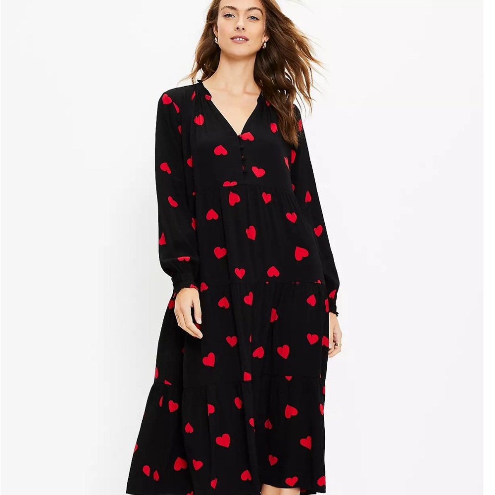 LOFT Black and Red Heart Print Women's Dress